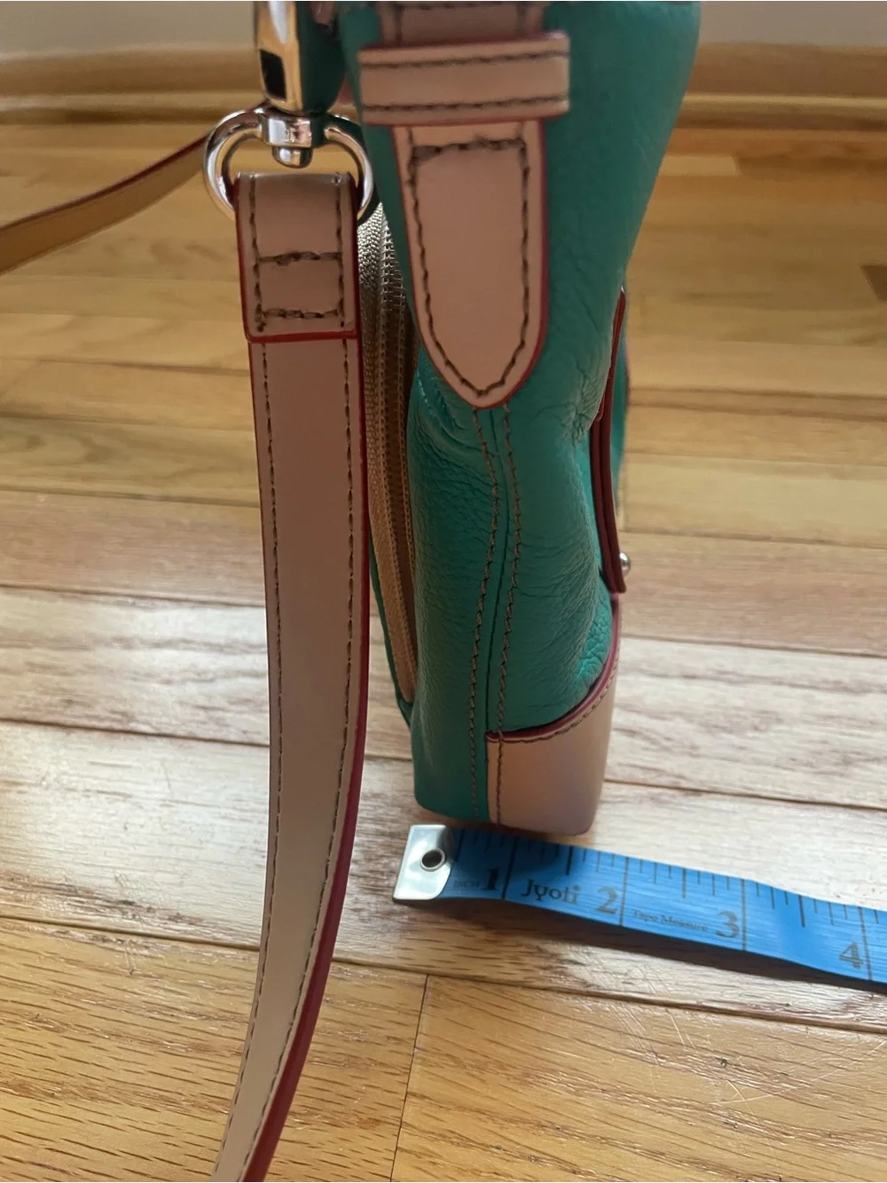 Tignanello Teal and Beige Leather Crossbody Bag